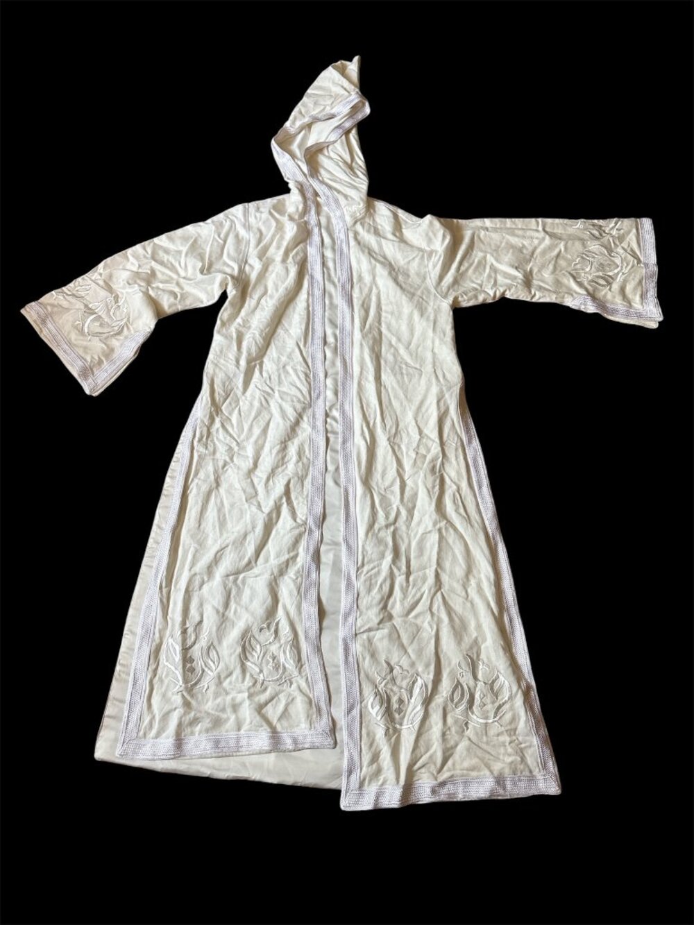 Moroccan Cream Striped Cashmere Wool Blend Hooded Thobe Djellaba